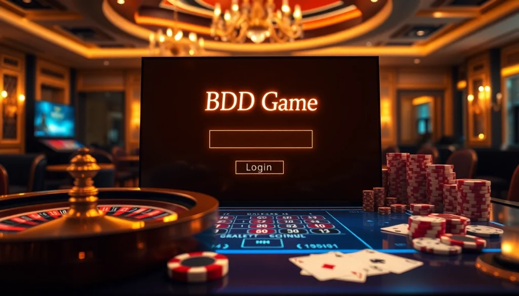 Engaging login interface for bdg game login, featuring chips and cards on a digital casino table.