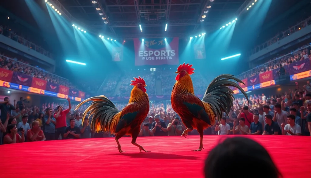 Exciting gà đá event at 69vn.rodeo featuring battling roosters and an energetic crowd.