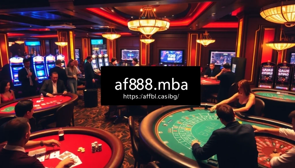 Experience the thrill of winning at tables from https://af88.mba/, with players enjoying games like poker and roulette in an upscale casino.